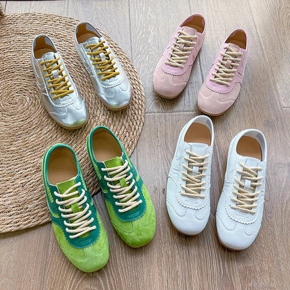 2025 New German Training Shoes for Women, Genuine Leather Lace-up Sneakers, Retro Flat Forrest Gump Style, Large Size