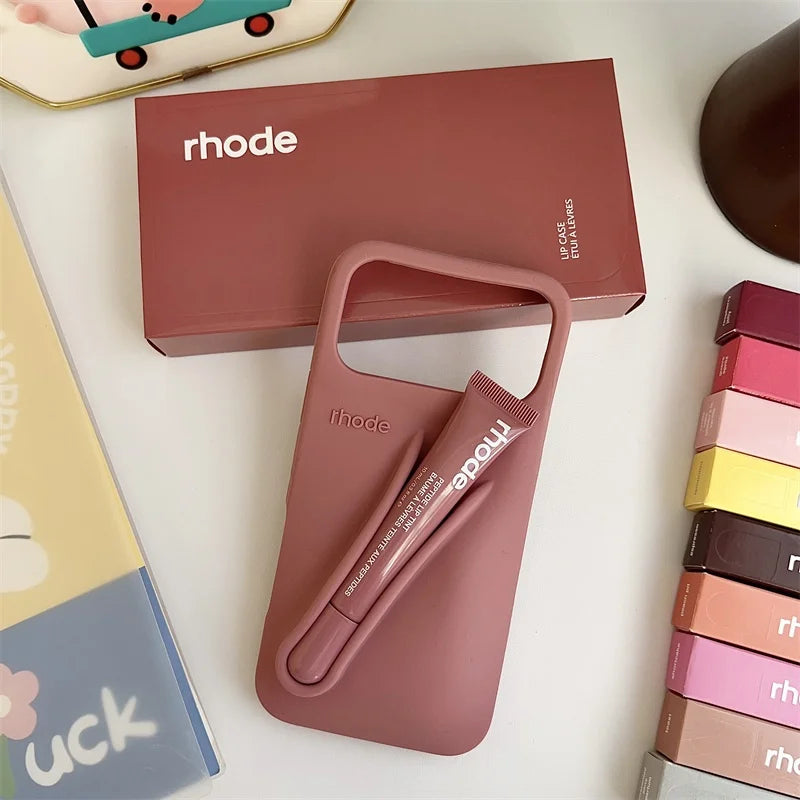 Rhode Lip Gloss iPhone Case - Silicone Protective Cover with Box Design for iPhone 17 Air 16 15 14 13 12 Pro Max Plus
