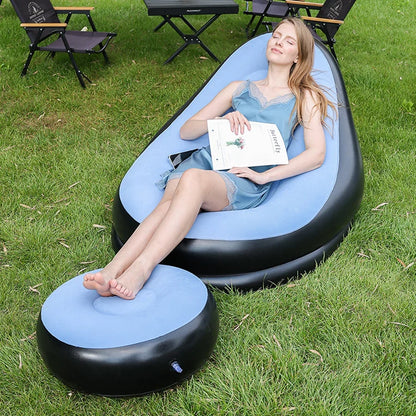 Inflatable Folding Lounge Chair Set - Portable Lazy Sofa Recliner Bed & Outdoor Footstool