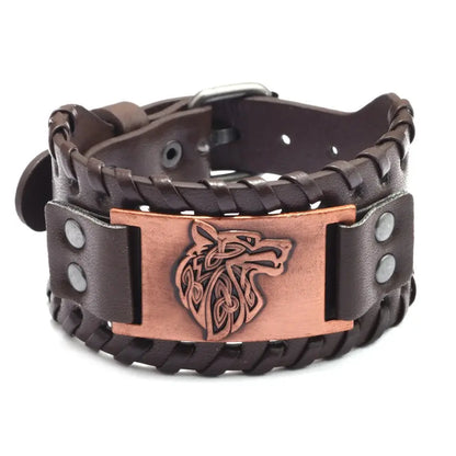 Vintage Viking Leather Braided Bracelet for Men - Celtic Wolf Head Bangle, Classic Animal Motif Jewelry & Hand Accessories