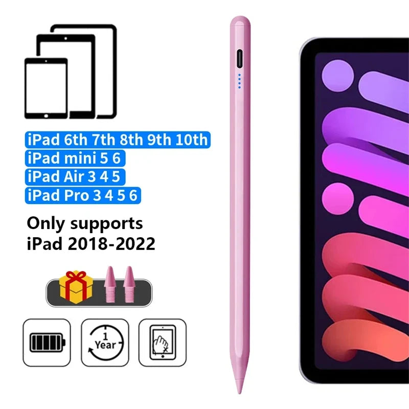 Apple Pencil Stylus Pen - Palm Rejection Digital Pencil with Power Display for iPad Pro, Air, Mini & 2018-2022 Models