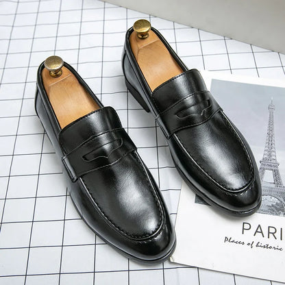 Men’s Classic Leather Slip-On Dress Shoes - Casual Business, Formal & Wedding Loafers