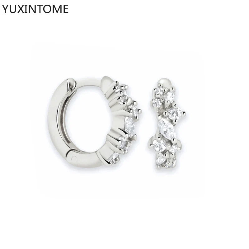 925 Sterling Silver White Zircon Hoop Earrings for Women – Fashion Geometric Crystal Silver Earrings Fine Jewelry Elegant Daily Wear Jewelry