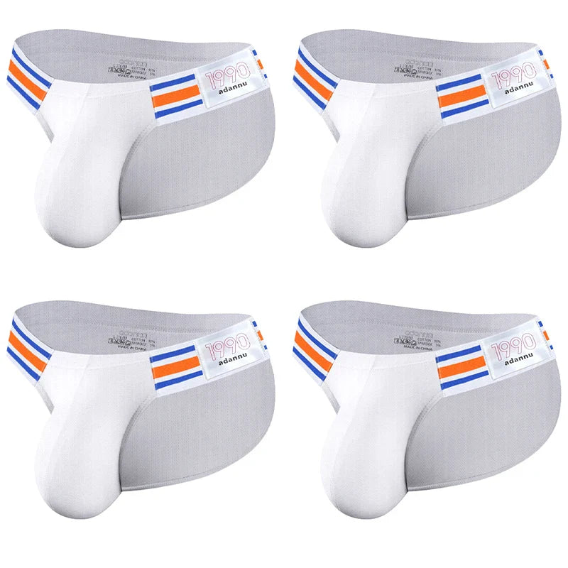 Men’s Breathable Brief Underwear 1/2/3/4PCS – High Fork Triangle Design with Striped Elastic Waistband Comfort Fit