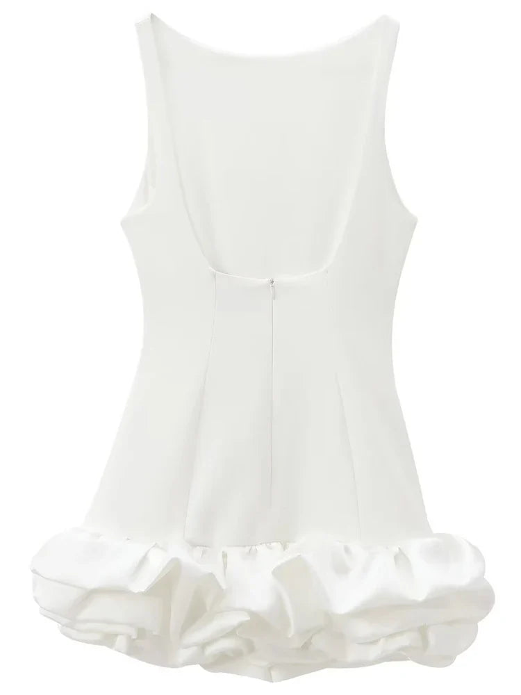 Women’s Ruffle Backless Mini Dress - HXAO Sleeveless Bodycon Summer Party Dress in White Black Red