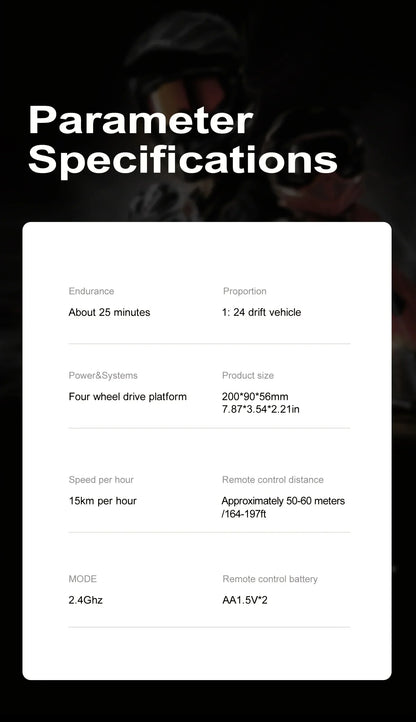 New 1:24 High-Speed RC Drift Car — 20KM/H 4WD Remote Control Racing Vehicle with Replaceable Tires, Competition Toy for Kids