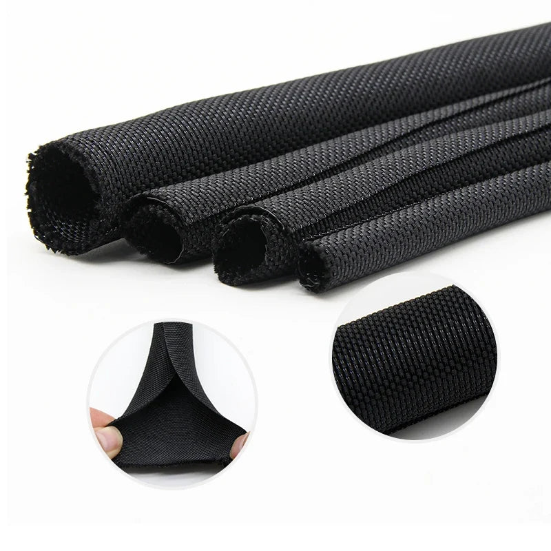 Self Closing PET Braided Cable Sleeve - 1/2/5M Expandable Insulated Wire Wrap Protector and Cable Organizer