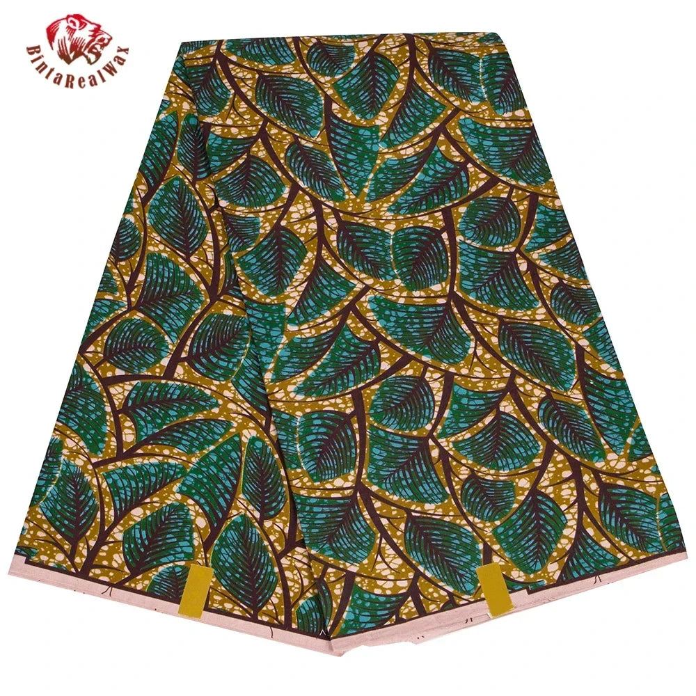 Ankara African Leaf Print Fabric - Real Wax Patchwork Sewing, Craft & DIY Textile Material