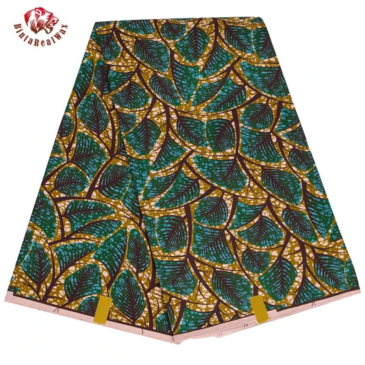 Ankara African Leaf Print Fabric - Real Wax Patchwork Sewing, Craft & DIY Textile Material