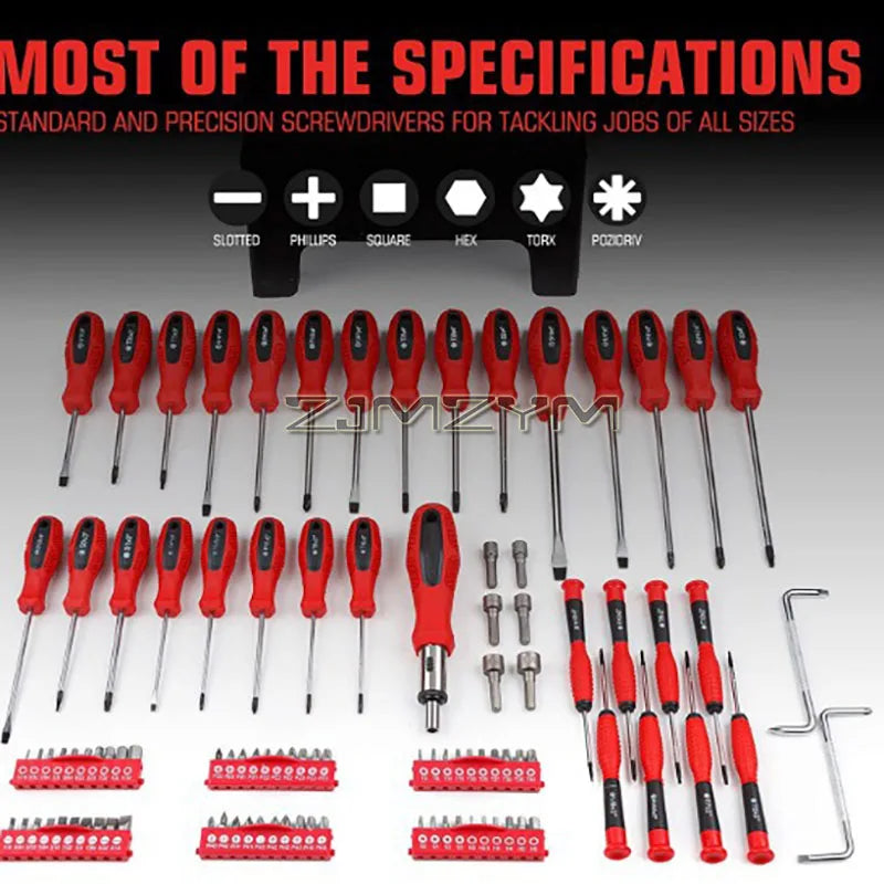 100Pcs Magnetic Screwdriver Set - Precision Hand Tool Kit with Storage Rack