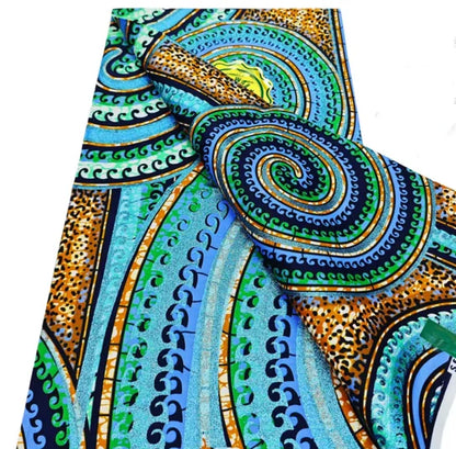 New Grand African Wax Fabric - 6 Yards Cotton Ankara Batik Pagne with Golden Shine Finish for Dresses & Sewing
