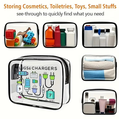 Transparent Travel Tote Bag - Clear Zipper Organizer Case for Toiletries, Makeup, Electronics, Gym, and Airport Use