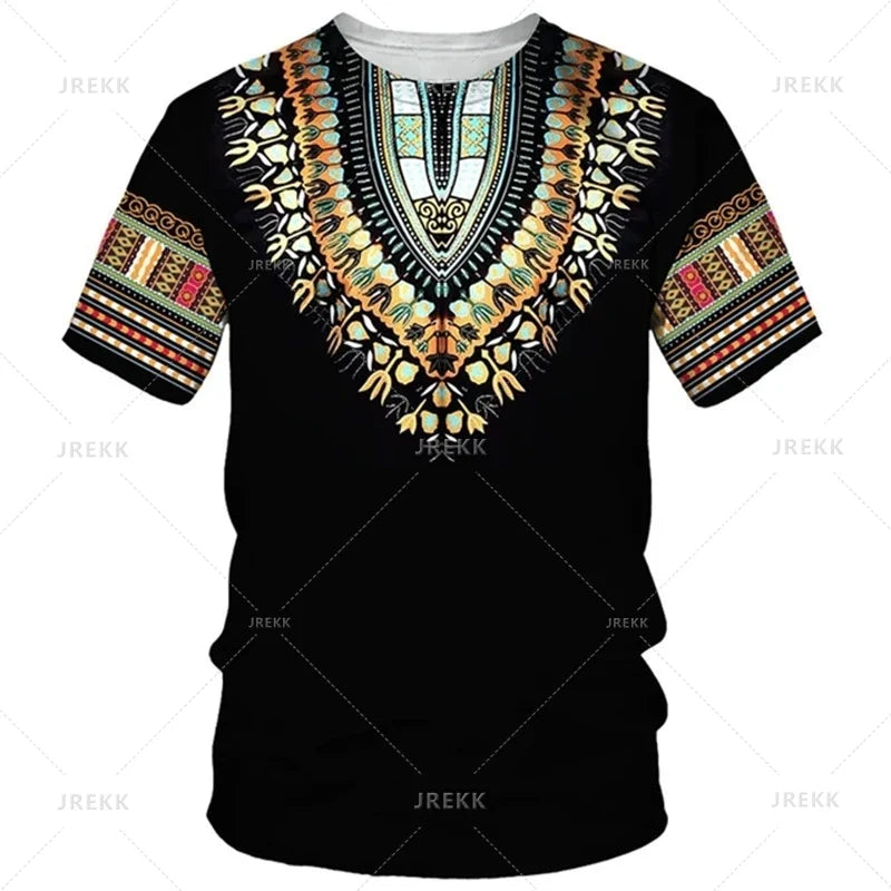Summer African Dashiki 3D Print T-Shirt - Harajuku Ethnic Pattern Streetwear Tee for Men and Kids