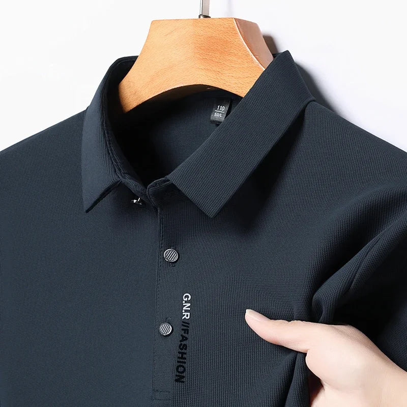 Men's Short Sleeve Polo Shirt - Breathable Solid Color Casual Business Style Top