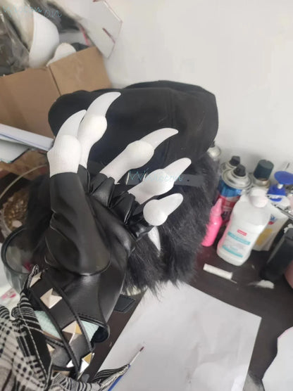 Kigurumi Furry Claw Gloves — Plush Fursuit Paws for Cosplay Unisex Handwear (Black/White/Multicolor)