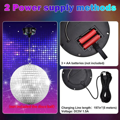 Rotating Disco Ball Motor Light - 18 LED Remote Control Mirror Ball Rotator for 12-24 Inch Disco Balls