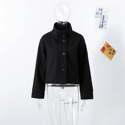 Women’s Short Woolen Coat - Stand Collar Loose Zipper Jacket for Spring Autumn Fashion Outerwear