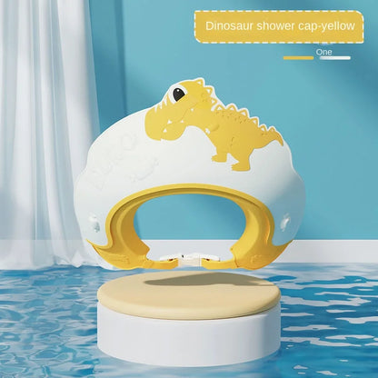 Baby Waterproof Shampoo Cap - Soft Rubber Adjustable Hair Wash Hat with Ear Protection & Dinosaur Design