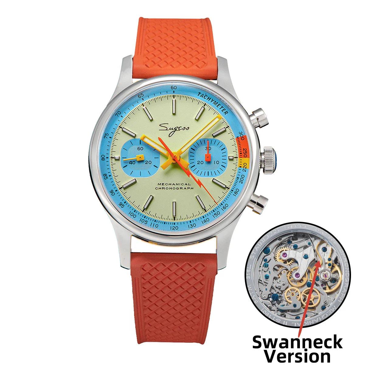 Sugess Pilot Watch – Seagull Movement Mechanical Chronograph, Swan-Neck, Sapphire Crystal, Military Racing 1963 Limited Edition