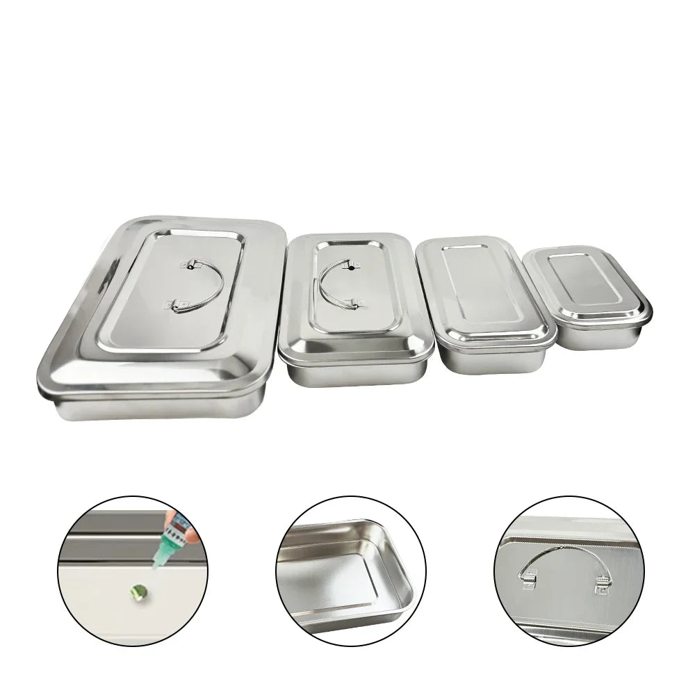 Stainless Steel Dental Instruments Tray with Lid – Surgical Sterilization & Disinfection Container