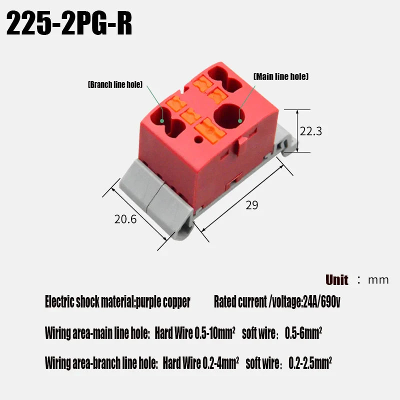 Push-In Modular Wire Connector Terminal Block – Compact 1-In Multiple-Out Splicing Lighting Connector, 225 Series (1Pc)
