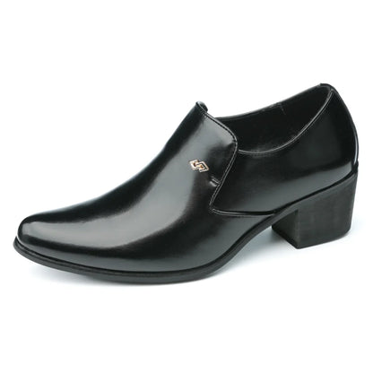 Premium Leather Men’s Slip-On Loafers - Business Casual Wedding Plaid Design Height Increasing Shoes