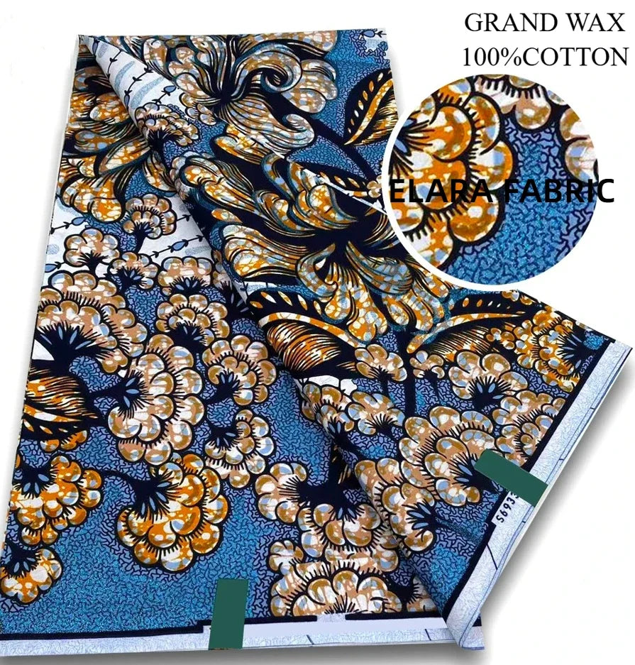 African Golden Glitter Wax Fabric - Soft Cotton Ankara Batik Print Material for Uniforms
