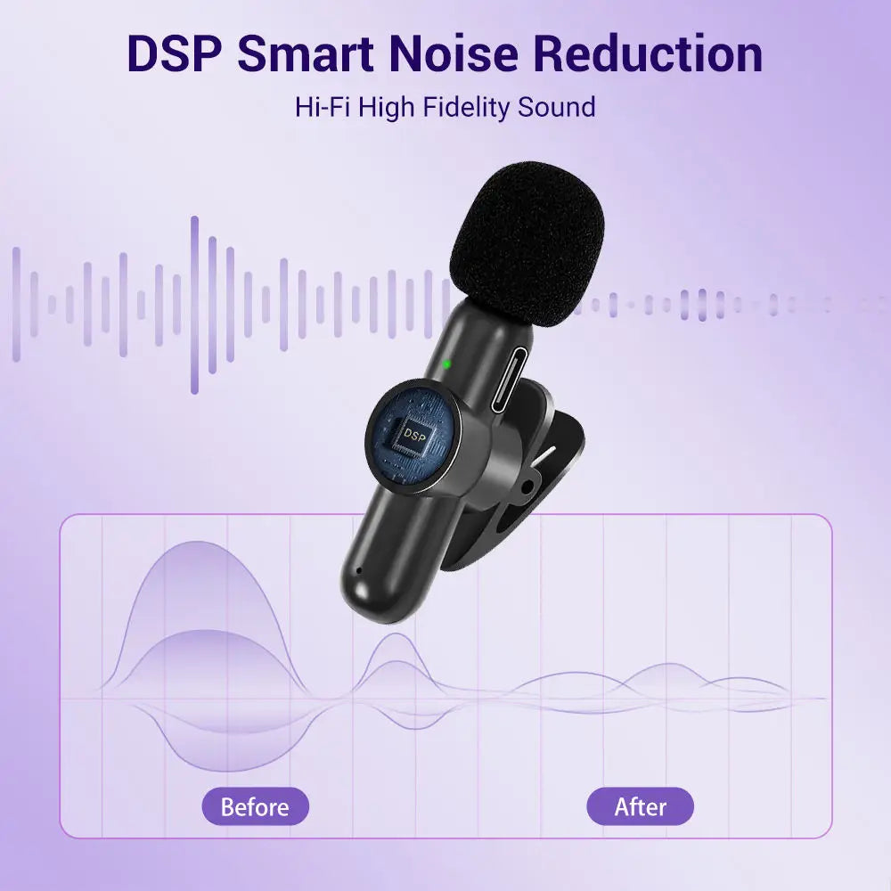 Wireless Mini Lavalier Microphone – Portable Noise-Reduction Lapel Mic for iPhone & Android Video Recording