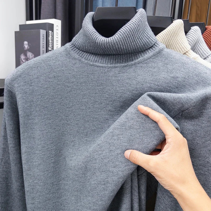 Men's Autumn Knitted Turtleneck Sweater - Slim Fit Long Sleeve Anti-Pilling Pullover Casual Streetwear Top