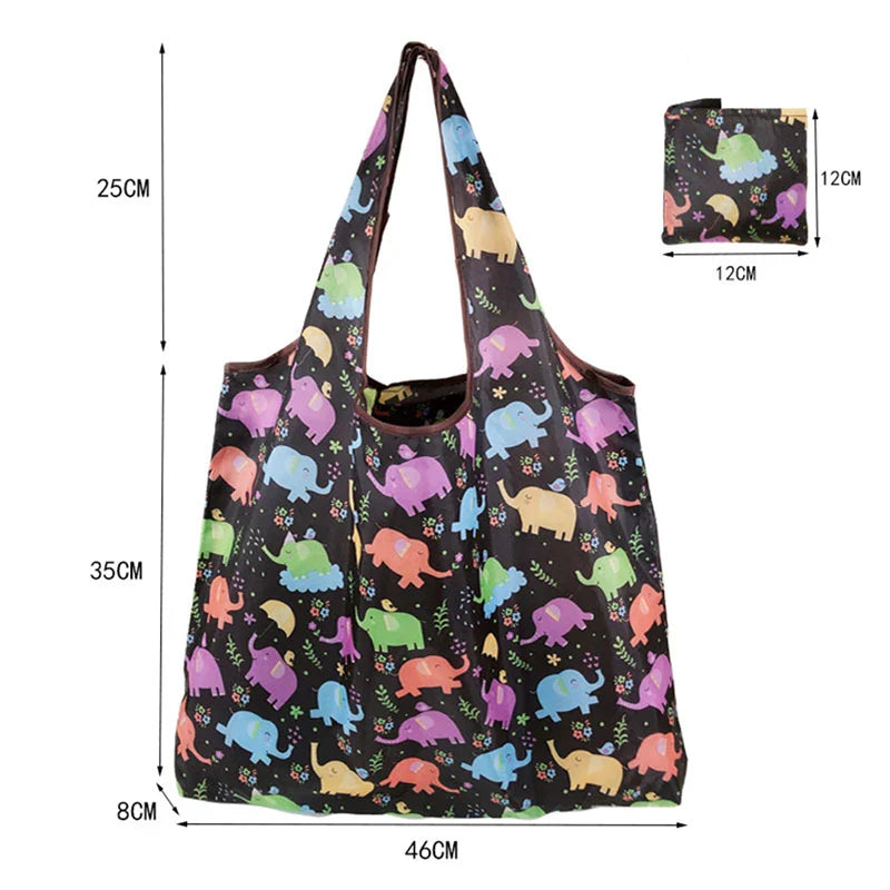 Fashion Portable Shopping Bags - Large Capacity 190T Nylon with Various Prints, Convenient and Easy to Fold Travel Essential