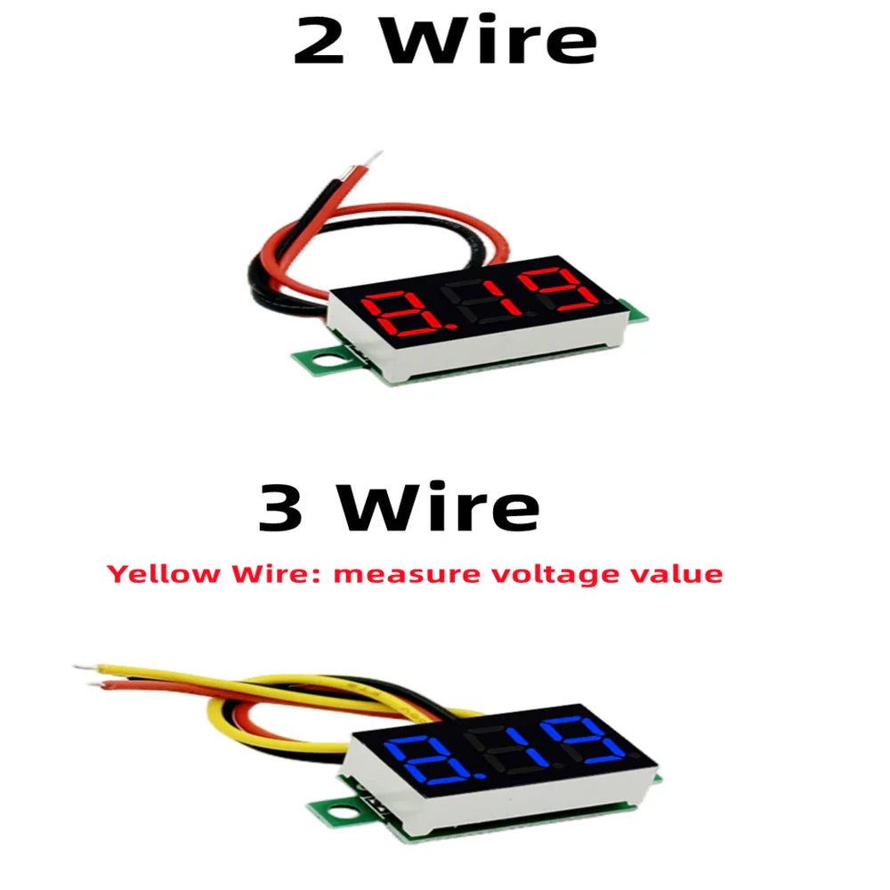 0.36 Inch Red/Blue Digital LED Mini Display - DC2.5V-32V or DC0-100V Voltmeter, Voltage Tester Panel Gauge for Motorcycle and Car