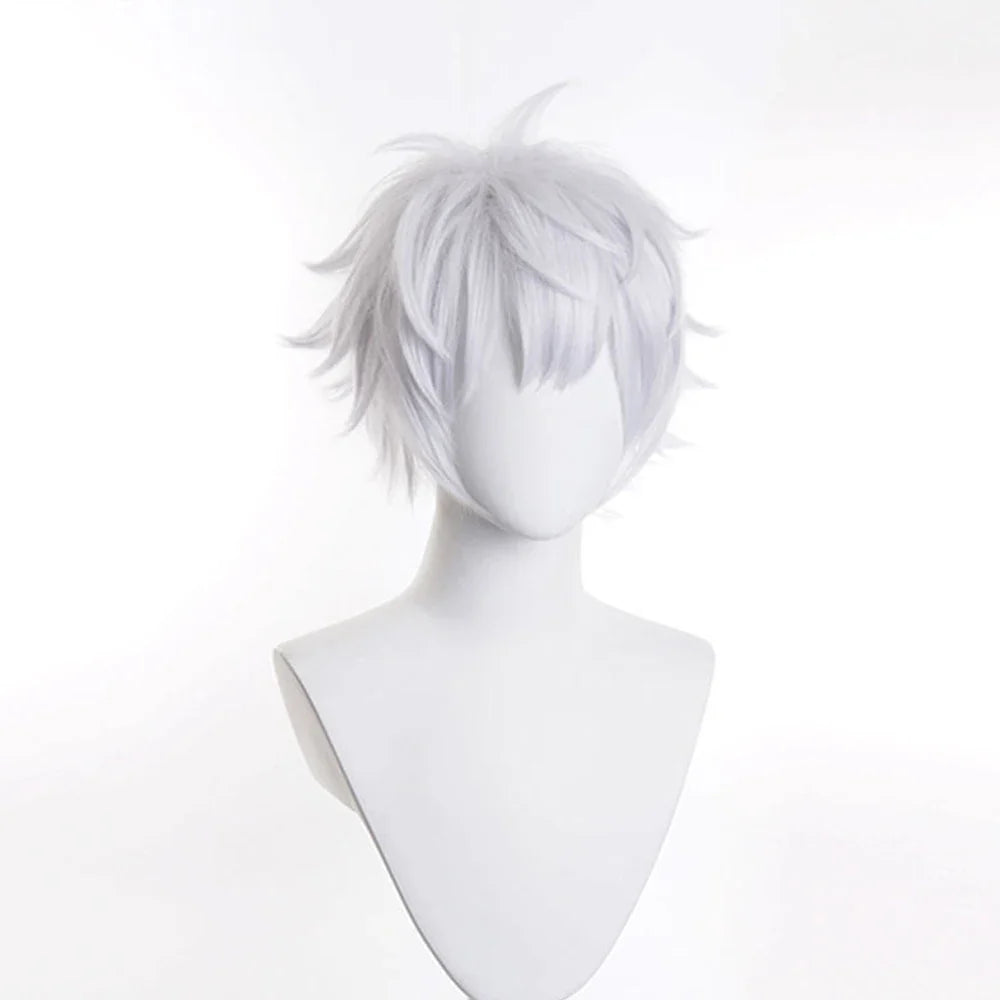 RANYU White Men’s Wig – Short Straight Synthetic Anime Hair, High-Temperature Fiber for Cosplay & Party