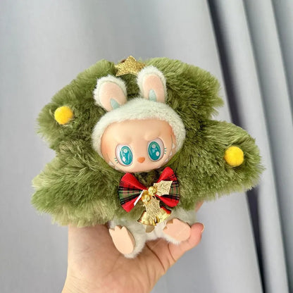 Mini Winter Plush Outfit for Labubu V1–V3 Dolls – Santa, Snowman & Elk Sweater Hat Set, New Year Gift