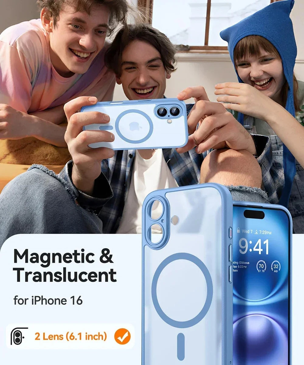 Magnetic Matte Translucent Armor Case – Shockproof Cover for iPhone 17, 16, 15, 14, 13, 12, 11 Pro Max Plus with MagSafe Wireless Charging