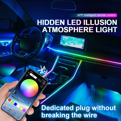 14/18 in 1 RGB LED Car Ambient Light - Acrylic APP Controlled Interior Atmosphere Lamp Kit with 64/213 Colors for One & Dual Zone Lighting