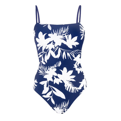 CUPSHE Leaf Print Square Neck One-Piece Swimsuit for Women – Sexy Backless Shirred Monokini Swimwear 2023 Beach Bathing Suit