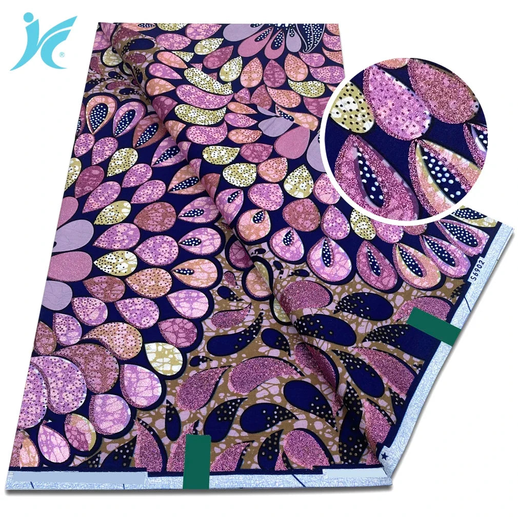2026 African Grand Super Batik Fabric - Soft Real Print Glitter Gold Ankara Wax Fabric for Dresses & Sewing