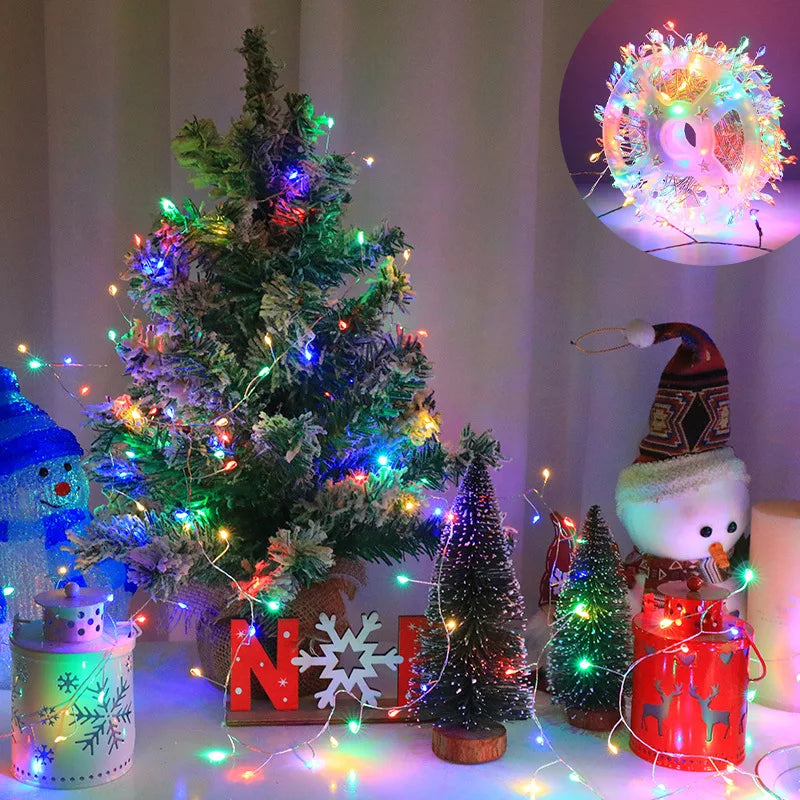 Outdoor Remote Control Copper Wire Lights — Starry Sky & Flower Wreath Decorative String Lights for Christmas & Holidays