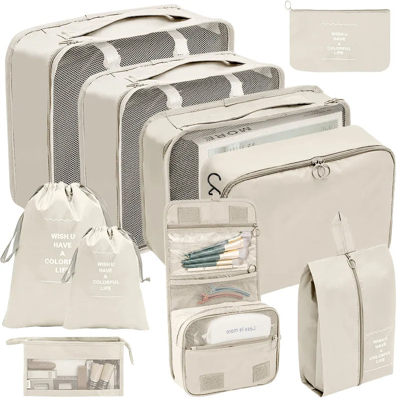 7/8/9/10-Pcs Travel Organizer Set — Portable Packing Cubes for Luggage, Clothes & Shoes, Foldable Storage Bags