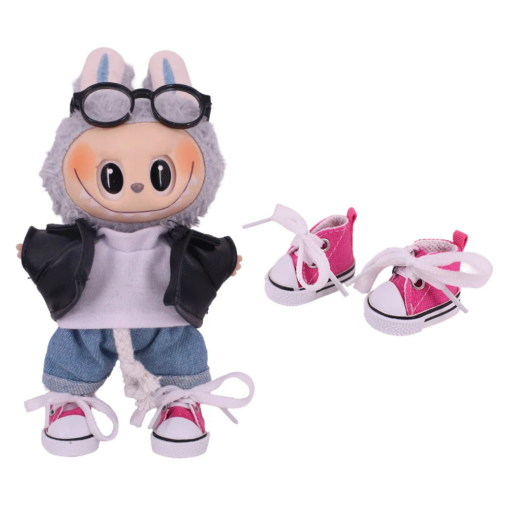 3.8cm Doll Canvas & Leather Shoes for 17cm Labubu Dolls – Cute Doll Clothes Accessories & Gift for Girls
