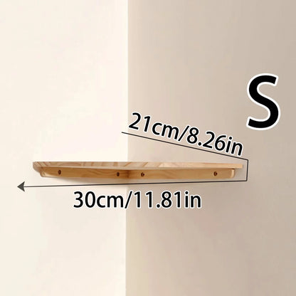 Wooden Floating Corner Wall Shelf – Round End, Wall-Mounted for Bedroom, Living Room & Kitchen