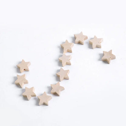 50pcs Natural Wooden Star Beads – Unfinished DIY Wood Beads for Handmade Jewelry Making & Craft Accessories