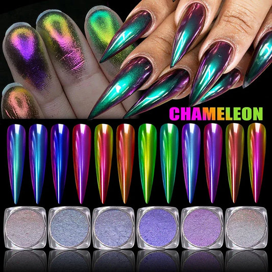 Chameleon Magic Mirror Nail Powder - Holographic Diamond Glitter Pigment for UV Gel Manicure & DIY Nail Art
