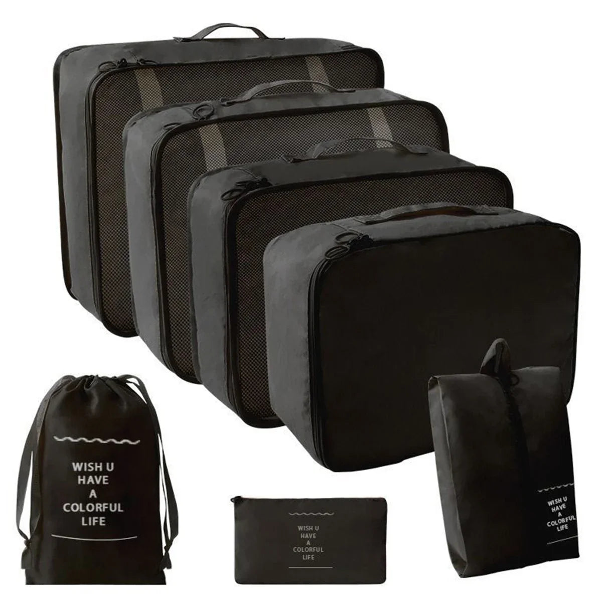 7-Pcs Travel Organizer Packing Cubes Set – Portable Luggage Storage Bags for Clothes, Shoes & Accessories