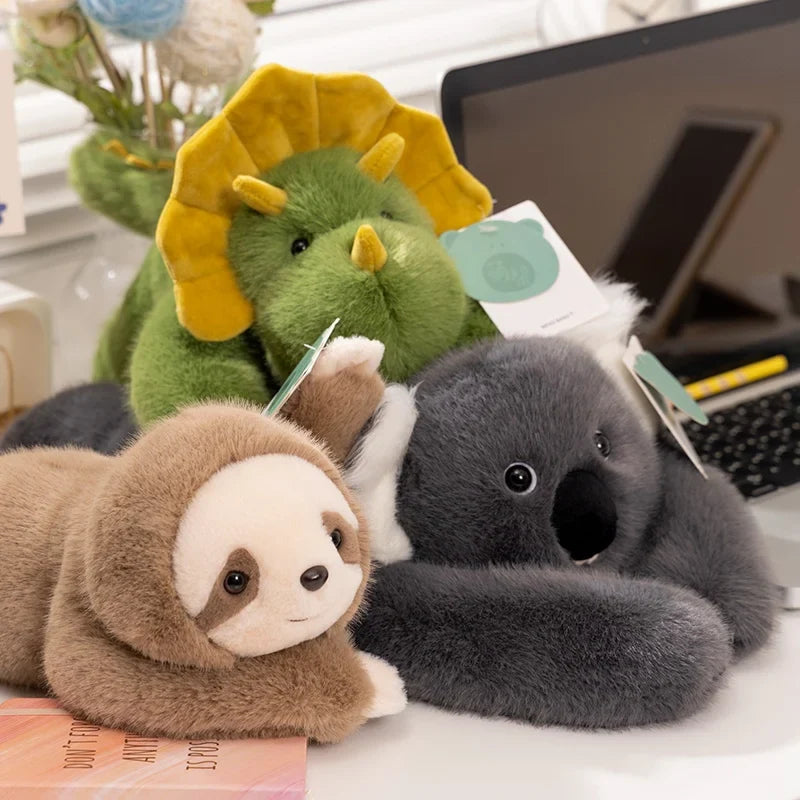 30-65cm Kawaii Forest Animal Plush Dolls – Soft Long-Arm Raccoon, Dinosaur, Sloth, Panda & Koala Pillow Toys for Home Decor