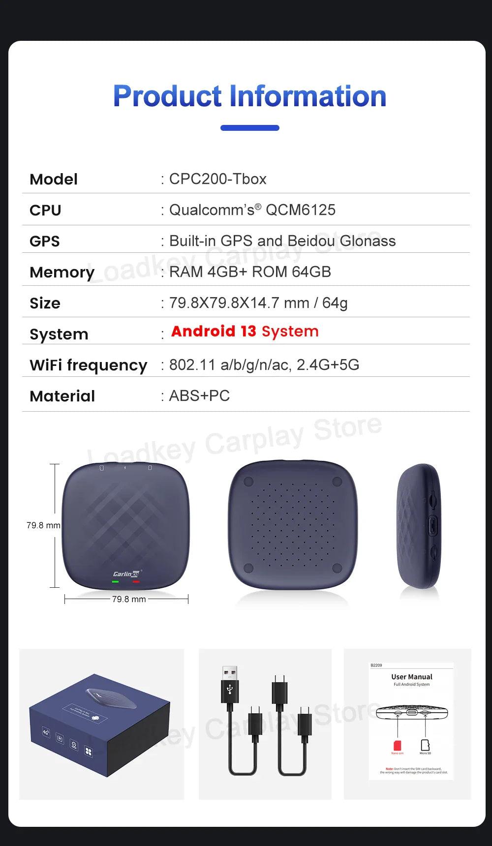 Carlinkit CarPlay AI TV Box Plus — Android 13, 8+128GB, 8-Core QCM6656125, Wireless CarPlay & Android Auto with YouTube, Netflix, 4G LTE