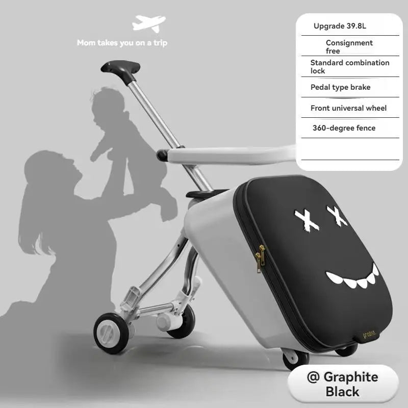 Cartoon Children's Ride-On Trunk — 20-Inch Foldable Baby Travel Box & Rideable Car Bag