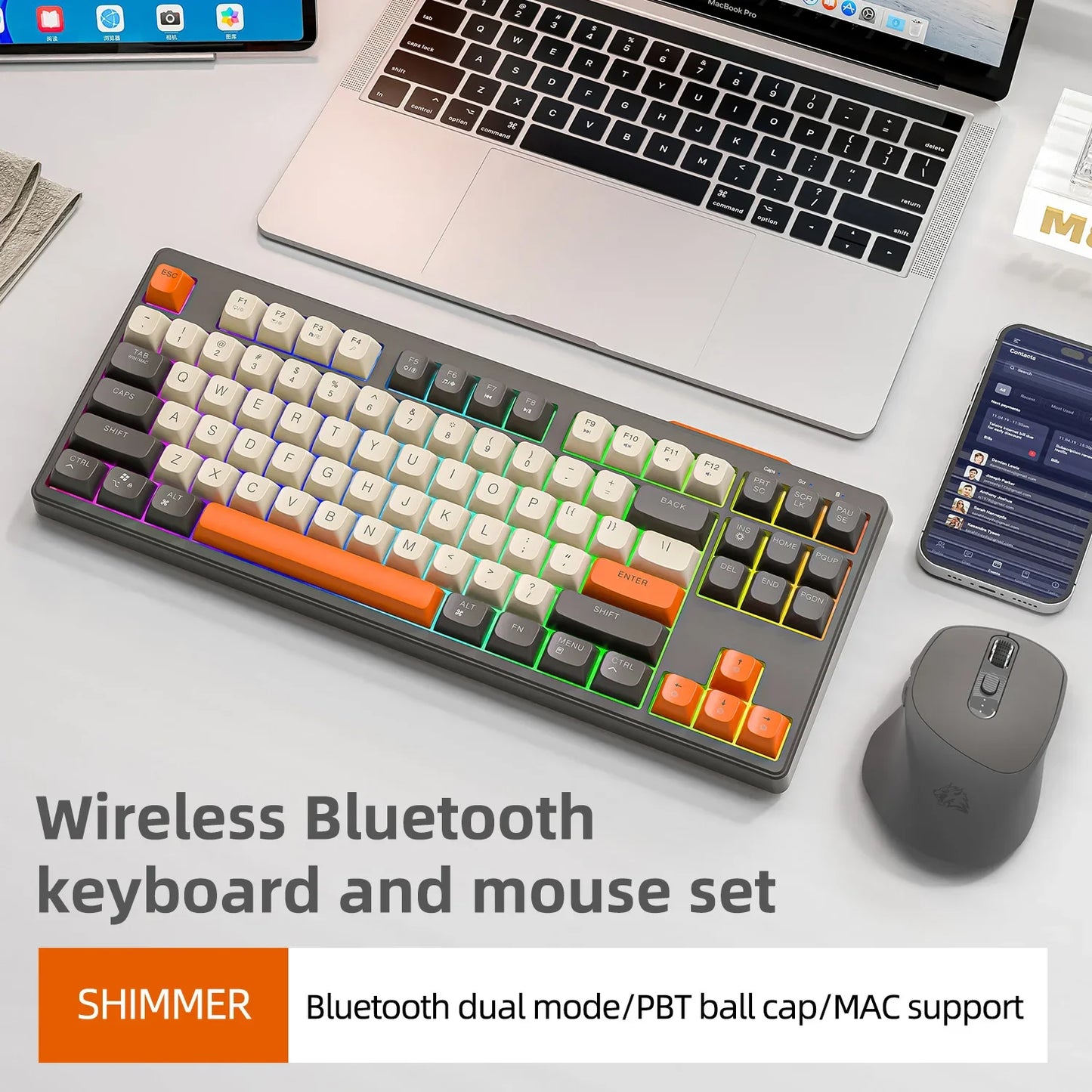 M87 Wireless 87-Key Dual Mode Bluetooth RGB Gaming Keyboard with PBT Keycaps and Rainbow Light
