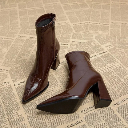 2024 High Heel Ankle Boots – Pointed Toe, Sexy Side Zip Women's Classic Daily Boots