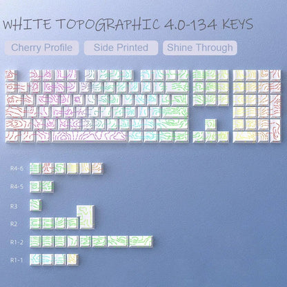 Topographic Keycaps 4.0 Version - 98 Key PBT Cherry Profile Shine Through Side Print Backlit Mechanical Keyboard Caps
